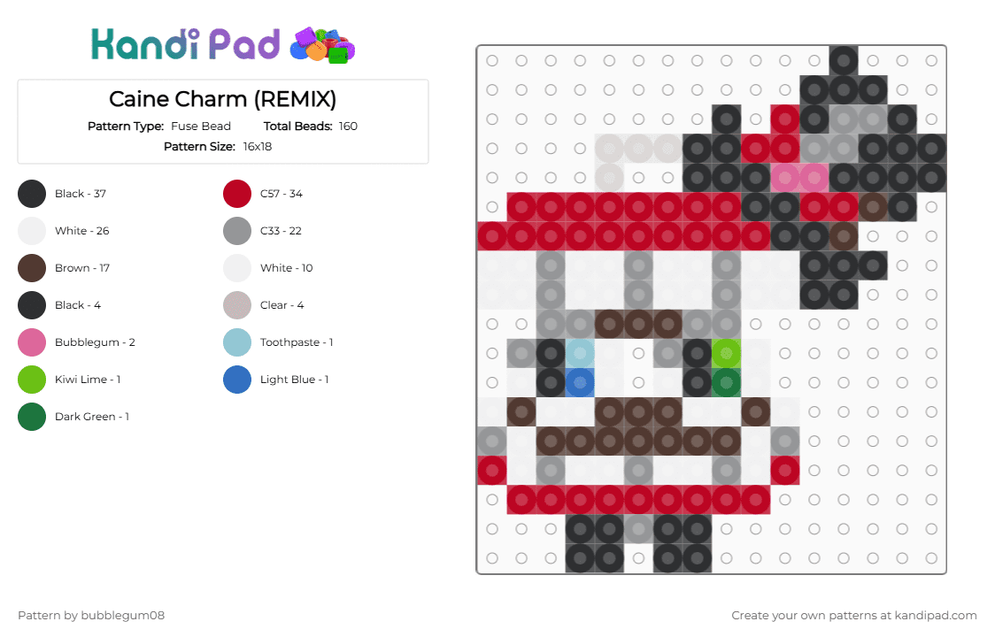 Caine Charm (REMIX) - Fuse Bead Pattern by bubblegum08 on Kandi Pad - red,gray,brown