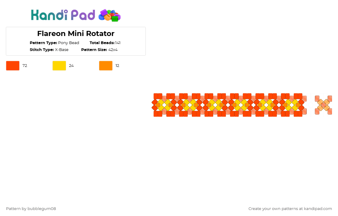 Flareon Mini Rotator - Pony Bead Pattern by bubblegum08 on Kandi Pad - red