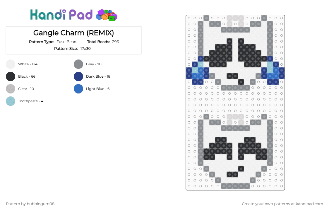 Gangle Charm (REMIX) - Fuse Bead Pattern by bubblegum08 on Kandi Pad - white,gray