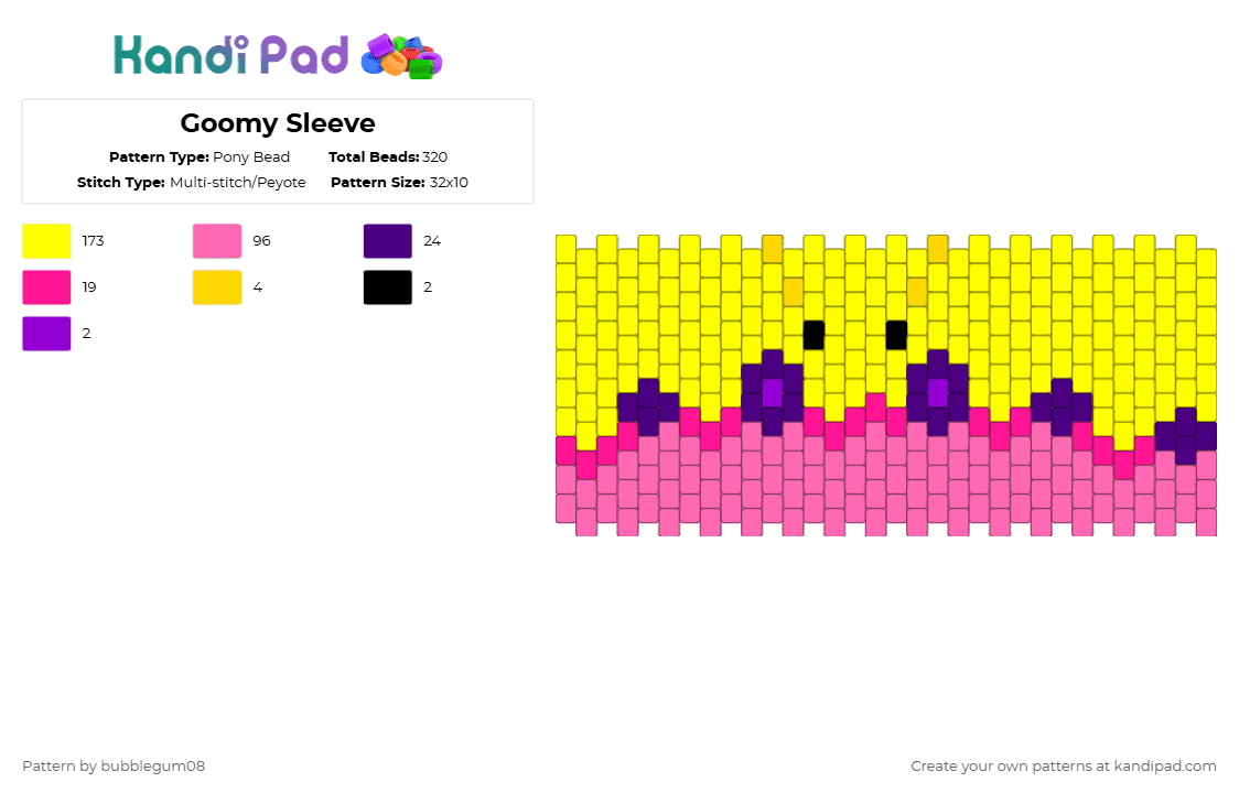 Goomy Sleeve - Pony Bead Pattern by bubblegum08 on Kandi Pad - yellow,pink