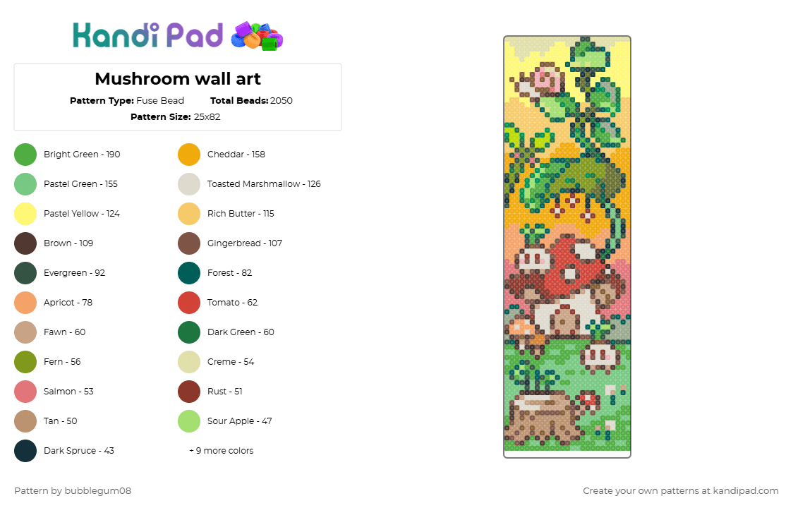 Mushroom wall art - Fuse Bead Pattern by bubblegum08 on Kandi Pad - gray,orange,yellow,colorful,mushroom