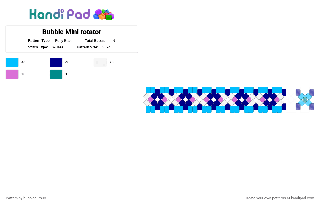 Bubble Mini rotator - Pony Bead Pattern by bubblegum08 on Kandi Pad - light blue, purple