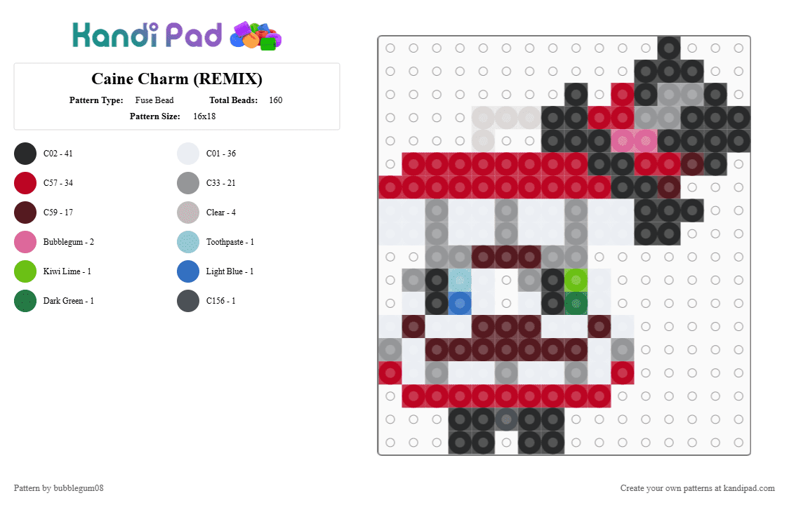 Caine Charm (REMIX) - Fuse Bead Pattern by bubblegum08 on Kandi Pad - brown, gray, red
