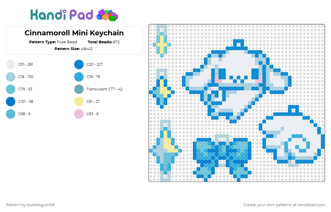 Cinnamoroll Mini Keychain - Fuse Bead Pattern by bubblegum08 on Kandi Pad - blue,light blue,cinnamoroll,sanrio
