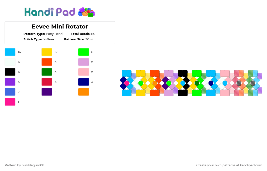 Eevee Mini Rotator - Pony Bead Pattern by bubblegum08 on Kandi Pad - light blue,yellow,red,colorful