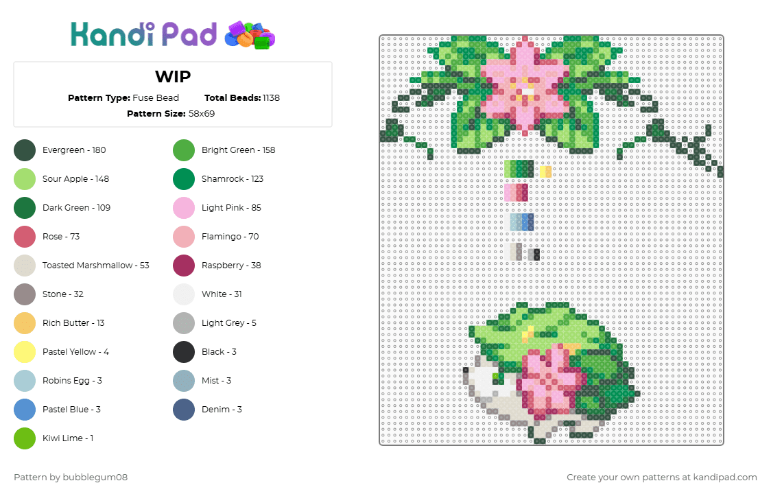 WIP - Fuse Bead Pattern by bubblegum08 on Kandi Pad - pink,beige,green,gray