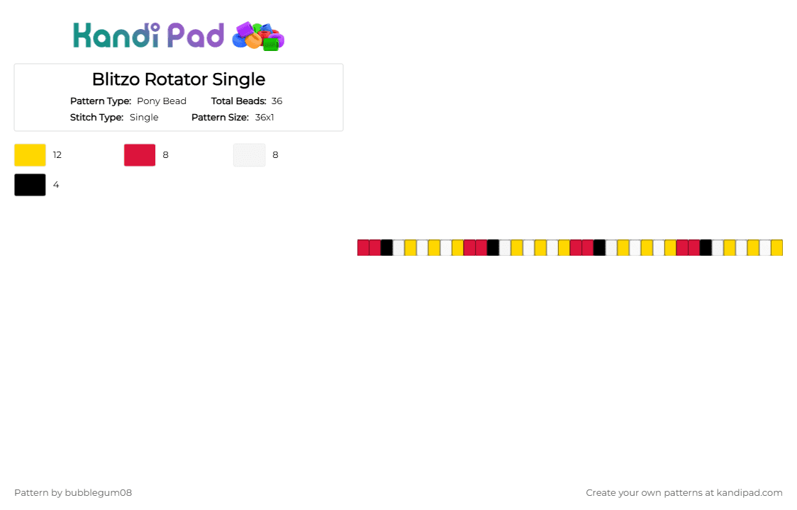 Blitzo Rotator Single - Pony Bead Pattern by bubblegum08 on Kandi Pad - red, yellow