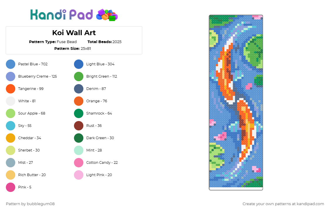 Koi Wall Art - Fuse Bead Pattern by bubblegum08 on Kandi Pad - light blue,blue,green,koi,pond,wall art