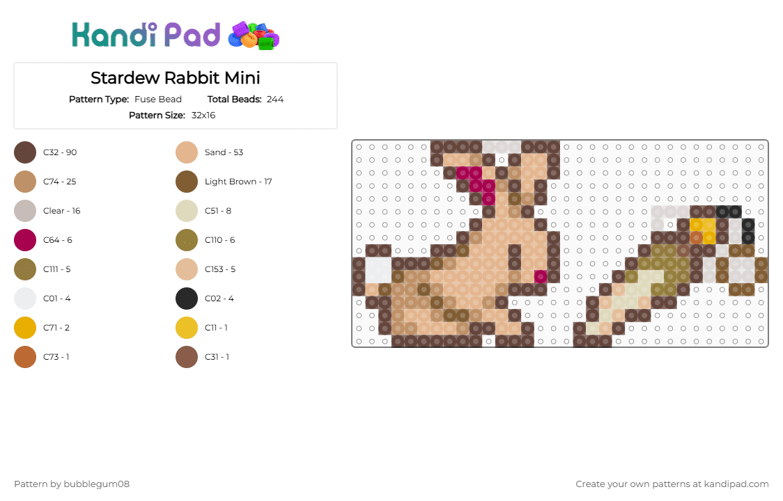 Stardew Rabbit Mini - Fuse Bead Pattern by bubblegum08 on Kandi Pad - brown,tan,beige