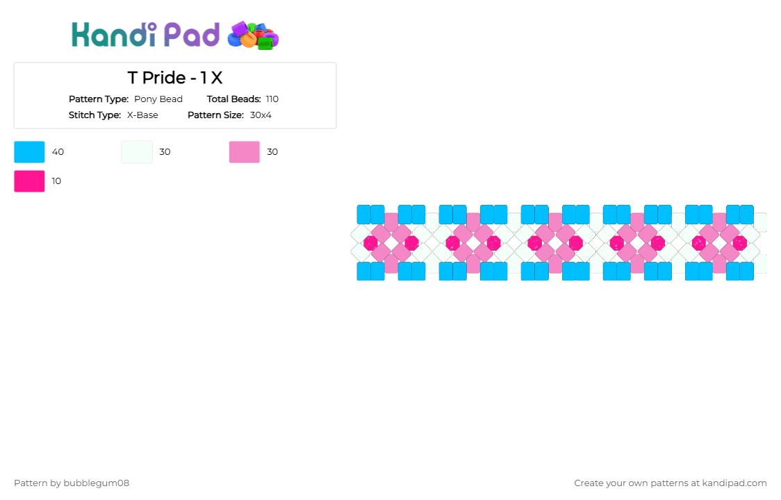 T Pride - 1 X - Pony Bead Pattern by bubblegum08 on Kandi Pad - light blue, pink