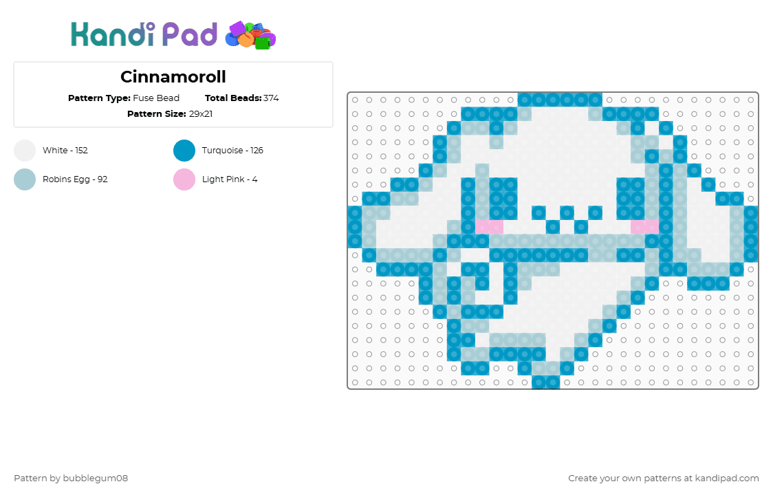 Cinnamoroll - Fuse Bead Pattern by bubblegum08 on Kandi Pad - light blue