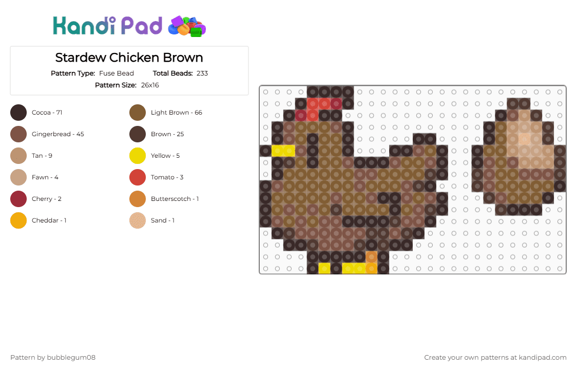 Stardew Chicken Brown - Fuse Bead Pattern by bubblegum08 on Kandi Pad - brown,tan