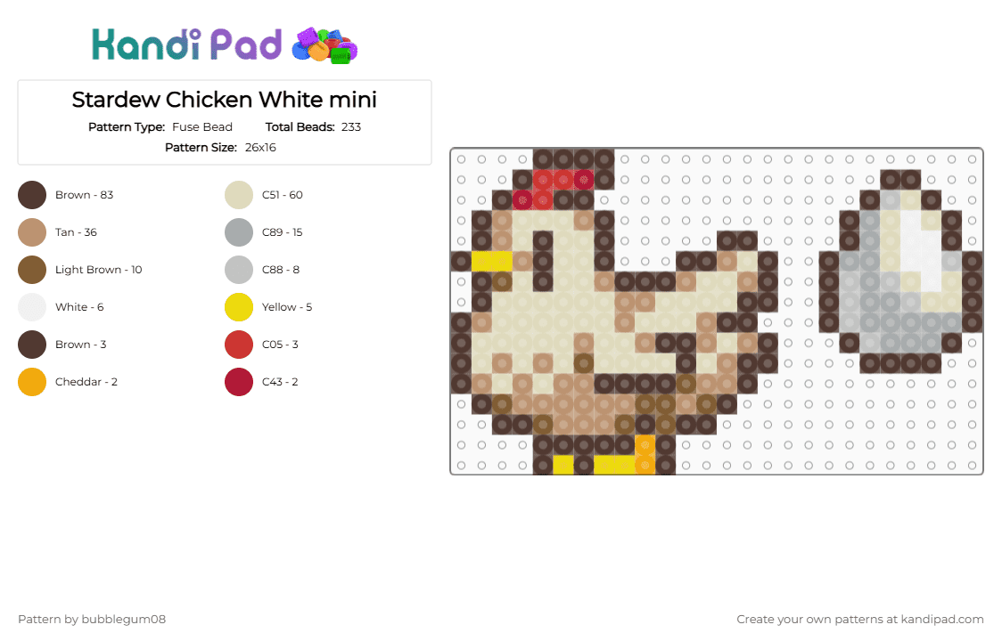 Stardew Chicken White mini - Fuse Bead Pattern by bubblegum08 on Kandi Pad - brown,beige