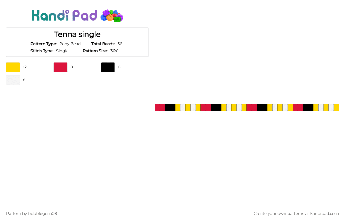 Tenna single - Pony Bead Pattern by bubblegum08 on Kandi Pad - red, yellow