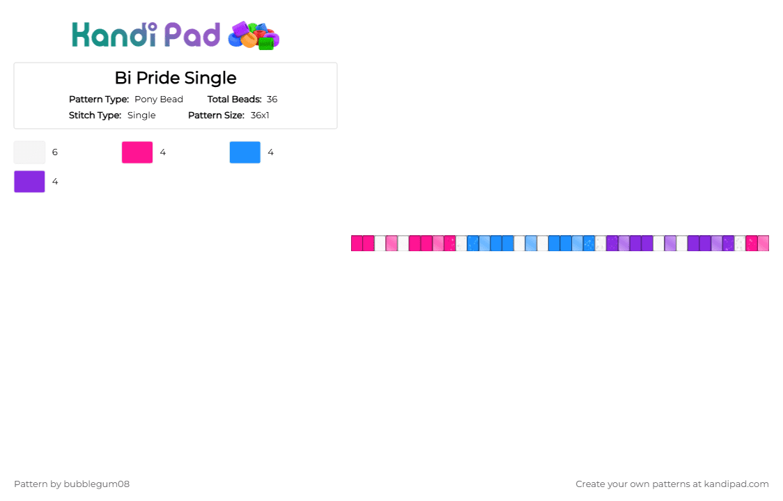 Bi Pride Single - Pony Bead Pattern by bubblegum08 on Kandi Pad - light blue, pink, purple