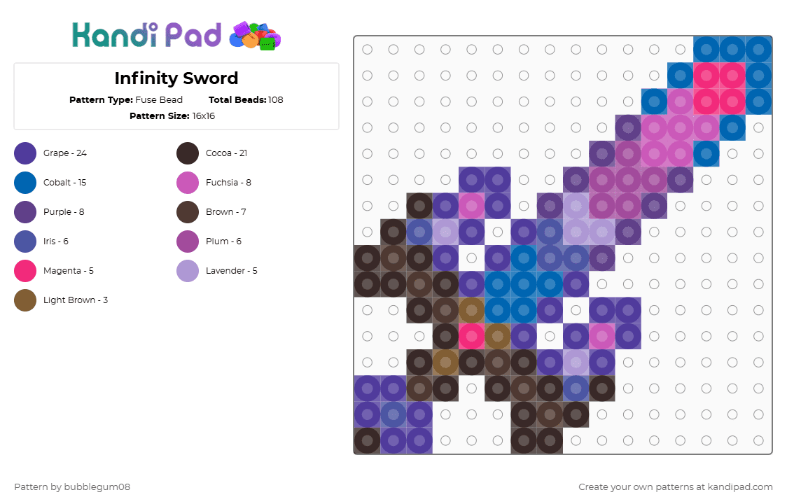 Infinity Sword - Fuse Bead Pattern by bubblegum08 on Kandi Pad - brown,purple,pink,stardew valley