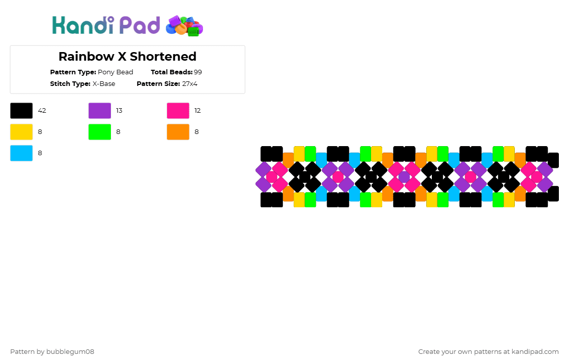 Rainbow X - small - Pony Bead Pattern by bubblegum08 on Kandi Pad - pink,purple