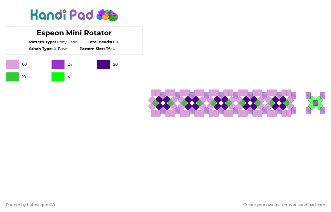 Espeon Mini Rotator - Pony Bead Pattern by bubblegum08 on Kandi Pad - pink,purple