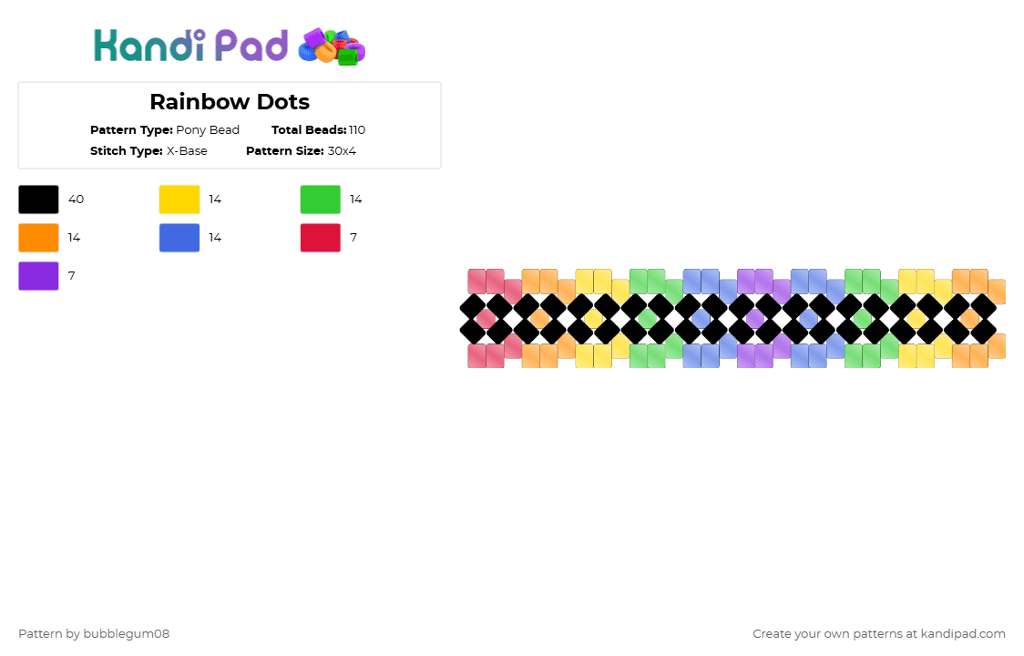 Rainbow Dots - Pony Bead Pattern by bubblegum08 on Kandi Pad - blue, green, orange, yellow