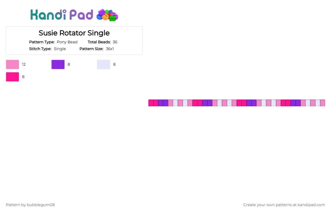 Susie Rotator Single - Pony Bead Pattern by bubblegum08 on Kandi Pad - pink, purple
