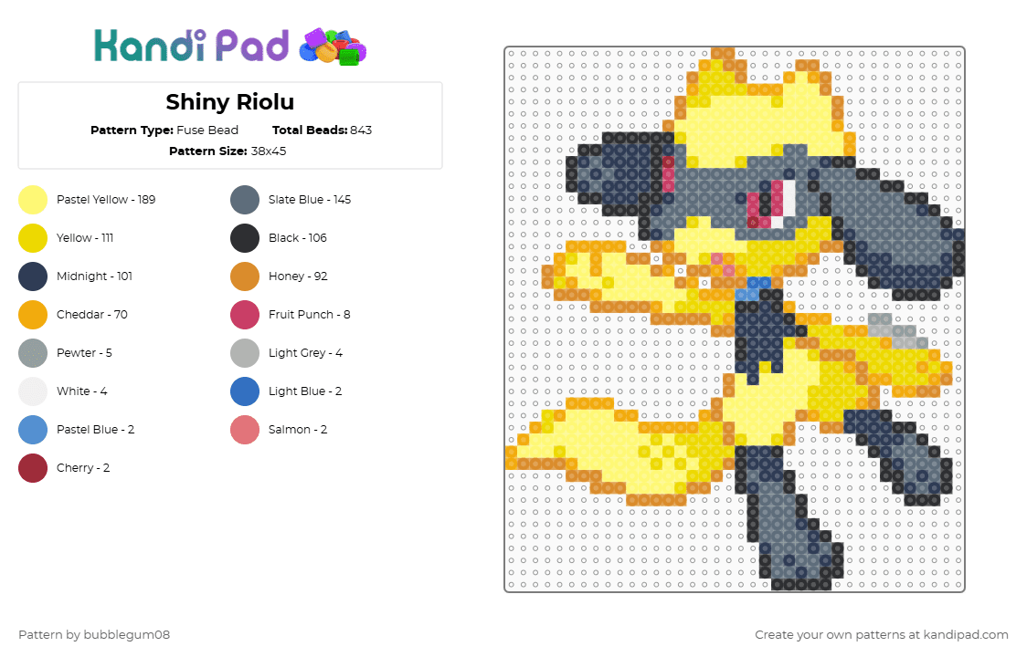 Shiny Riolu - Fuse Bead Pattern by bubblegum08 on Kandi Pad - purple,gray,orange,yellow,riolu,pokemon,shiny