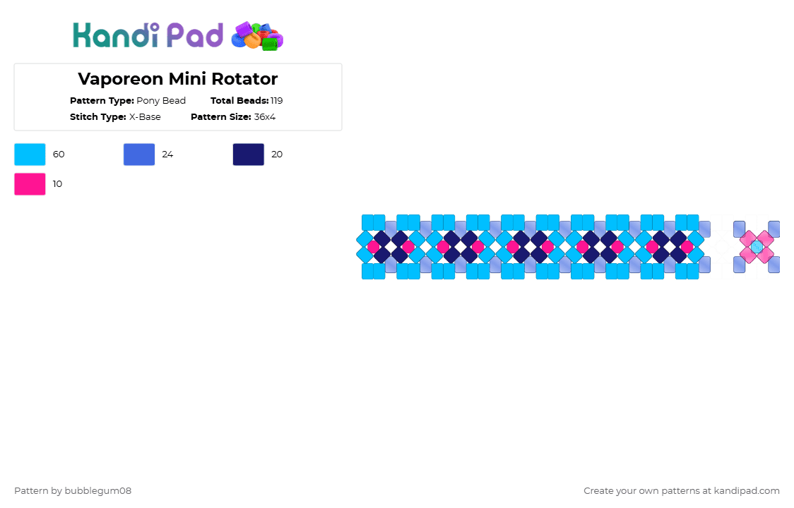 Vaporeon Mini Rotator - Pony Bead Pattern by bubblegum08 on Kandi Pad - light blue