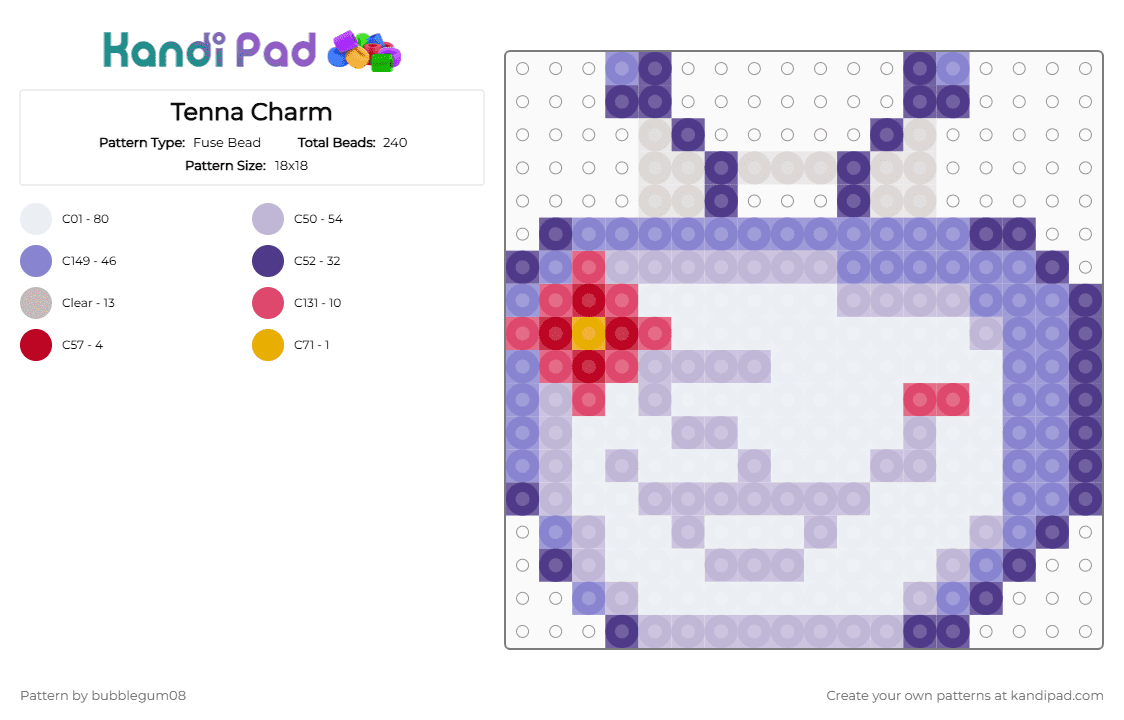 Tenna Charm - Fuse Bead Pattern by bubblegum08 on Kandi Pad - pink,blue,purple