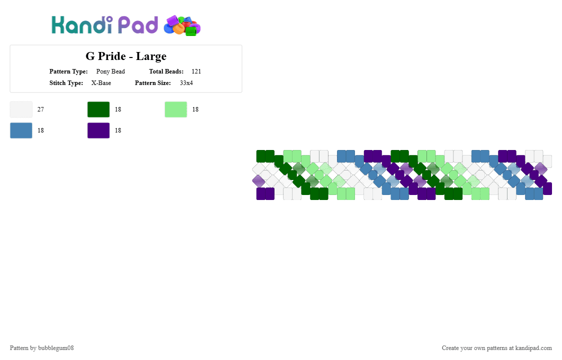 G Pride - Large - Pony Bead Pattern by bubblegum08 on Kandi Pad - blue, green, purple, teal