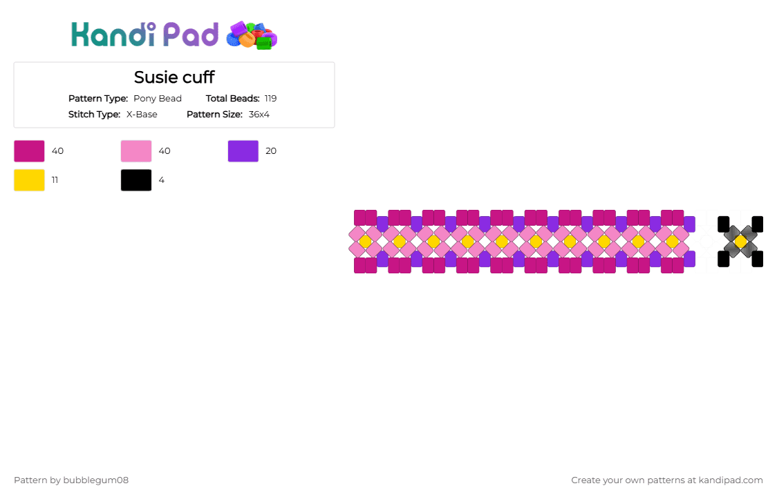Susie cuff - Pony Bead Pattern by bubblegum08 on Kandi Pad - pink