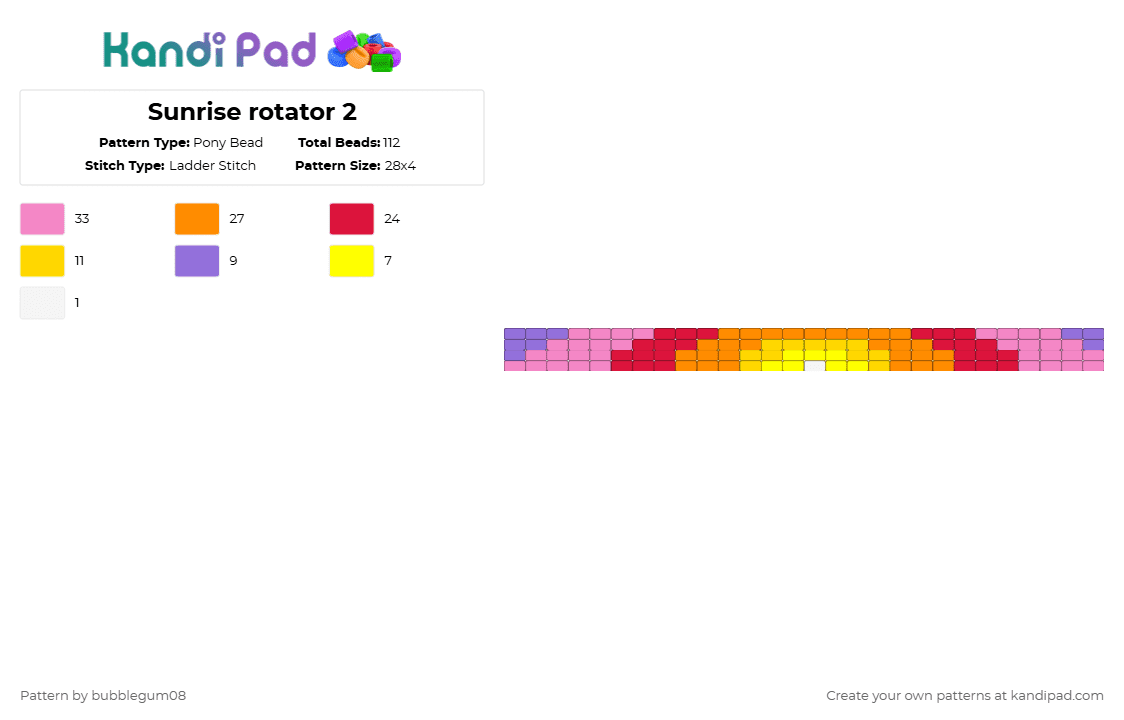 Sunrise rotator 2 - Pony Bead Pattern by bubblegum08 on Kandi Pad - pink,red,orange