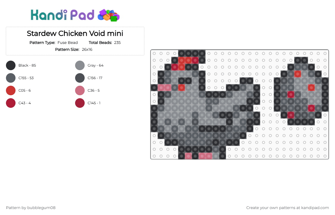 Stardew Chicken Void mini - Fuse Bead Pattern by bubblegum08 on Kandi Pad - gray