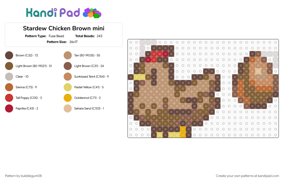 Stardew Chicken Brown mini - Fuse Bead Pattern by bubblegum08 on Kandi Pad - brown, tan