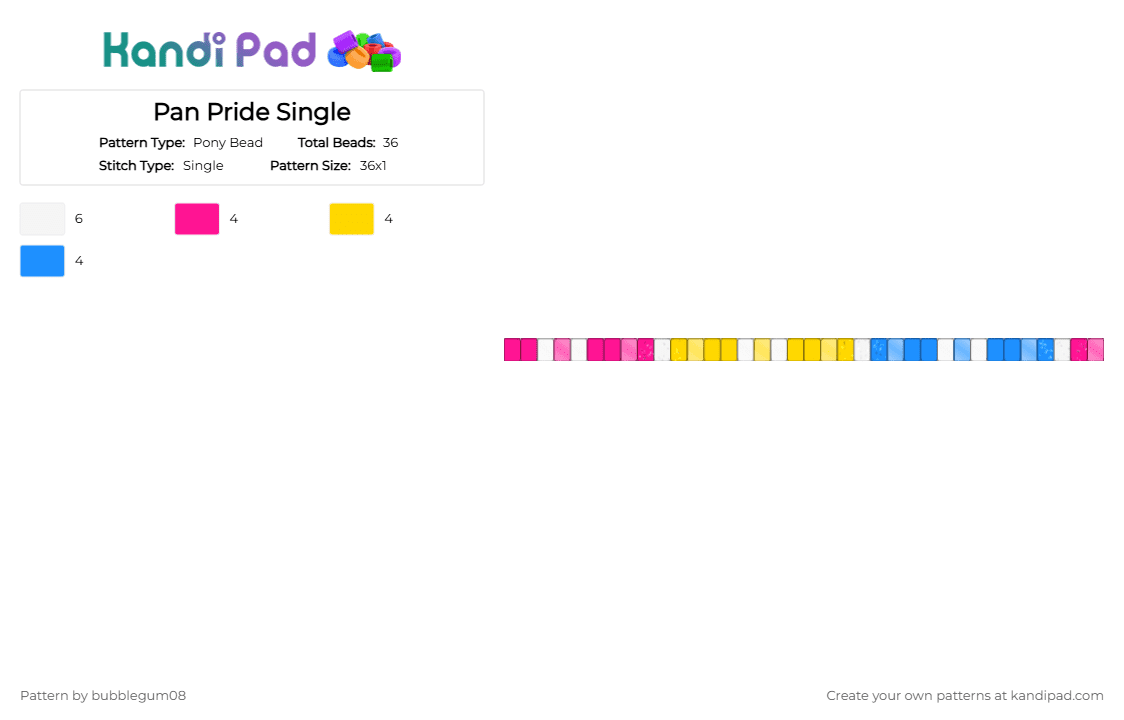 Pan Pride Single - Pony Bead Pattern by bubblegum08 on Kandi Pad - light blue, pink, yellow