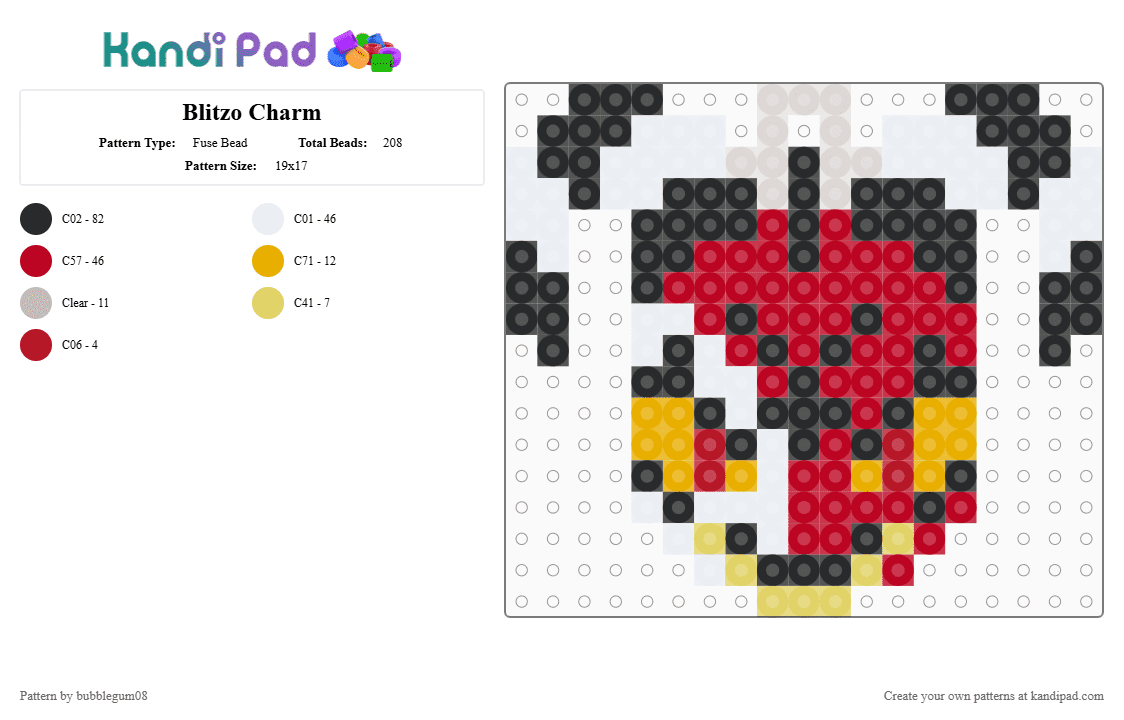 Blitzo Charm - Fuse Bead Pattern by bubblegum08 on Kandi Pad - red