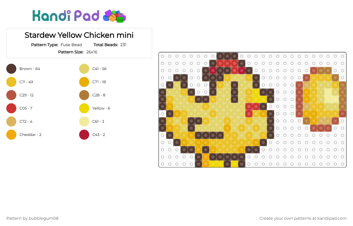 Stardew Yellow Chicken mini - Fuse Bead Pattern by bubblegum08 on Kandi Pad - brown,yellow