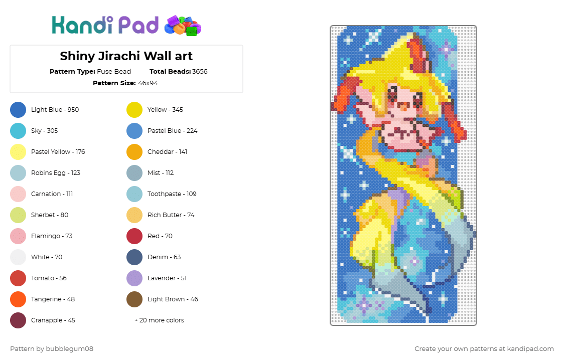 Shiny Jirachi Wall art - Fuse Bead Pattern by bubblegum08 on Kandi Pad - yellow,orange,light blue,blue,pokemon,jirachi,shiny