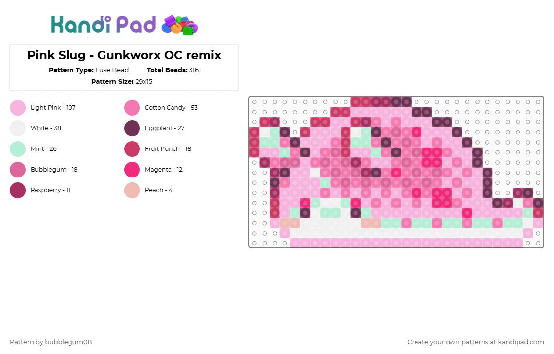 Pink Slug - Gunkworx OC remix - Fuse Bead Pattern by bubblegum08 on Kandi Pad - pink