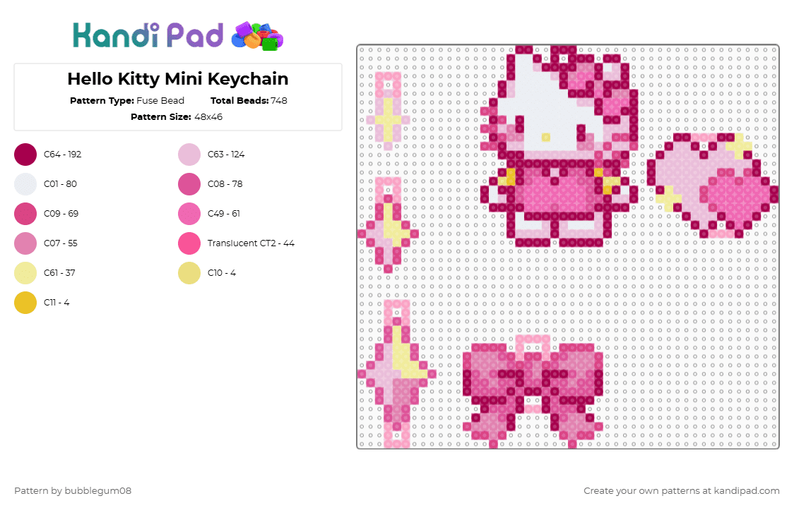 Hello Kitty Mini Keychain - Fuse Bead Pattern by bubblegum08 on Kandi Pad - pink,hello kitty,sanrio