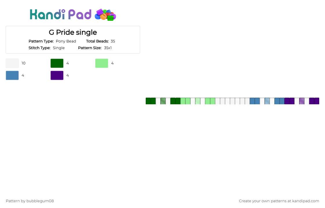 G Pride single - Pony Bead Pattern by bubblegum08 on Kandi Pad - green,teal,blue,purple