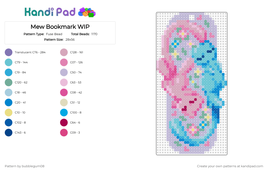 Mew Bookmark - Fuse Bead Pattern by bubblegum08 on Kandi Pad - gray, light blue, mew, pink, pokemon
