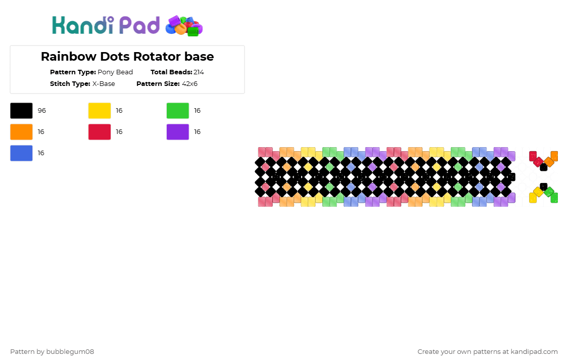 Rainbow Dots Rotator base - Pony Bead Pattern by bubblegum08 on Kandi Pad - black,green,red,blue,colorful