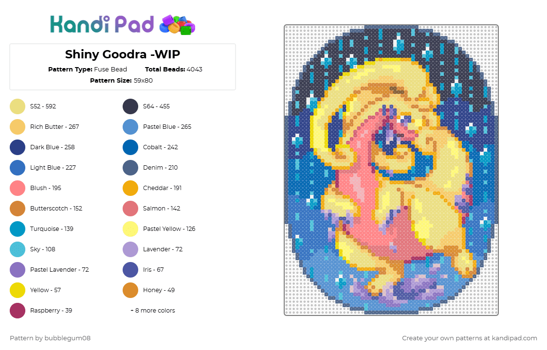 Shiny Goodra Wall Art - Fuse Bead Pattern by bubblegum08 on Kandi Pad - yellow,purple,light blue,colorful,goodra,pokemon,shiny,rain