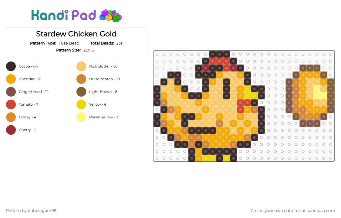 Stardew Chicken Gold - Fuse Bead Pattern by bubblegum08 on Kandi Pad - brown, orange, yellow