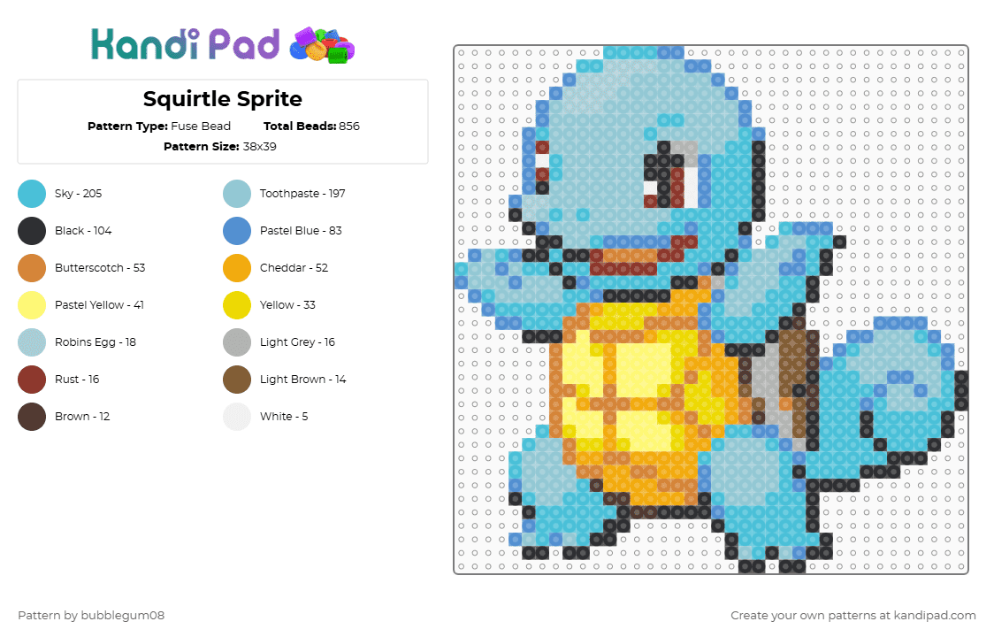 Squirtle Sprite - Fuse Bead Pattern by bubblegum08 on Kandi Pad - light blue,orange