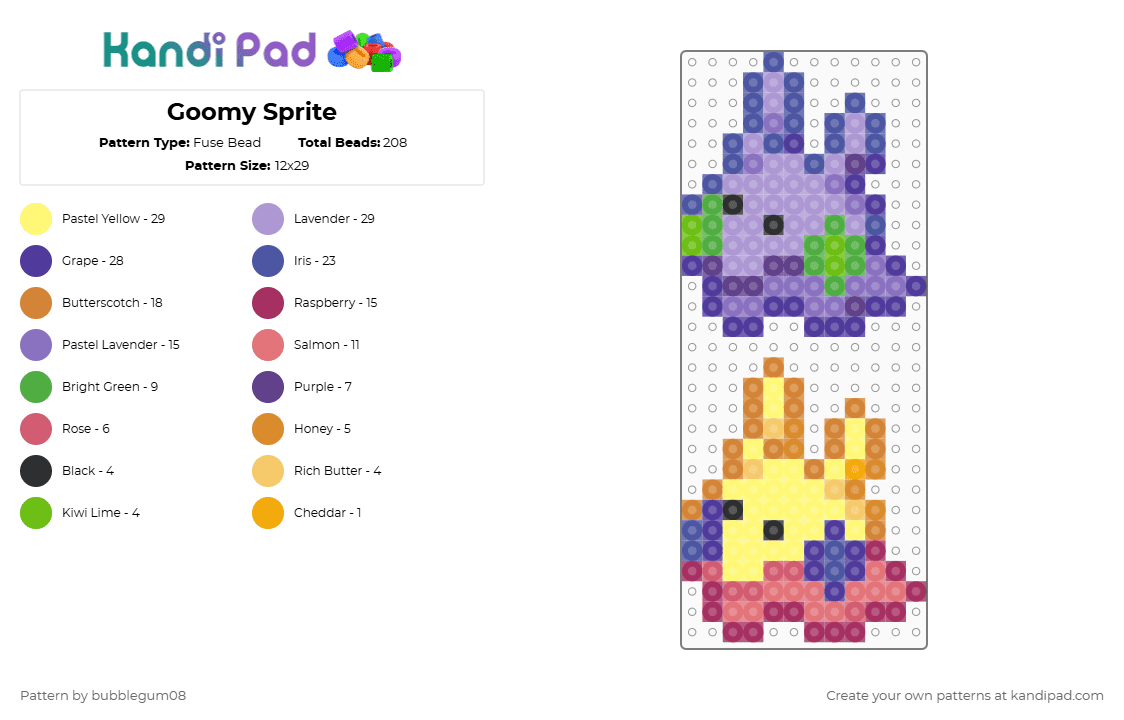 Goomy Sprite - Fuse Bead Pattern by bubblegum08 on Kandi Pad - pink,purple,yellow,goomy,pokemon,sprite