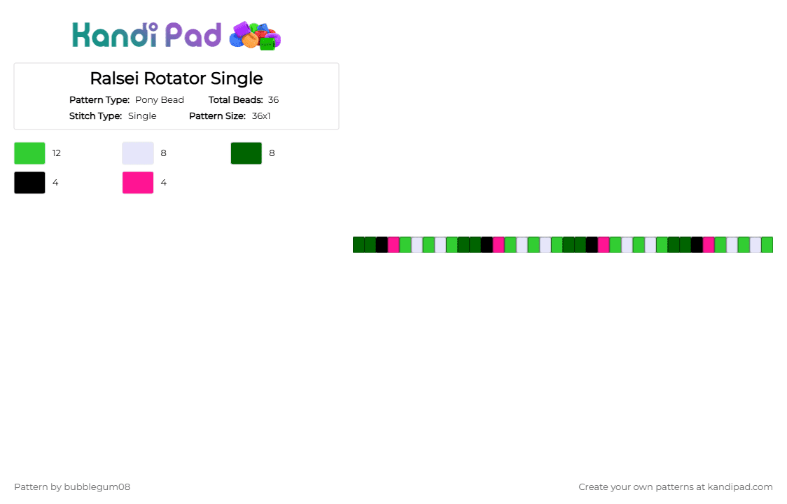 Ralsei Rotator Single - Pony Bead Pattern by bubblegum08 on Kandi Pad - green