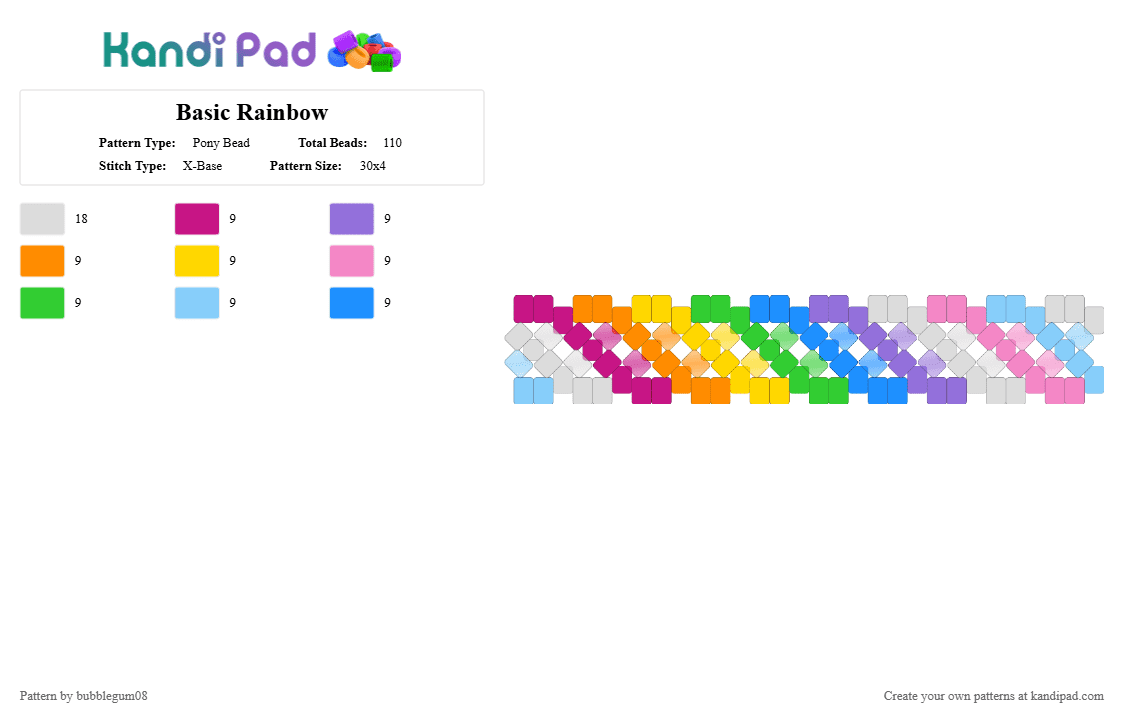 Basic Rainbow - Pony Bead Pattern by bubblegum08 on Kandi Pad - pink,light blue