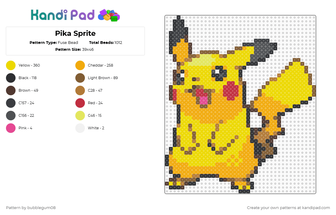 Pika Sprite - Fuse Bead Pattern by bubblegum08 on Kandi Pad - orange, tan, yellow