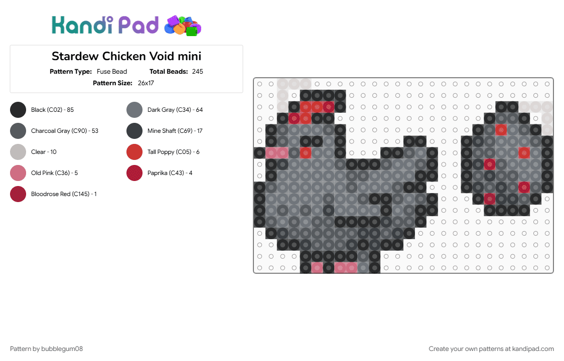 Stardew Chicken Void mini - Fuse Bead Pattern by bubblegum08 on Kandi Pad - gray