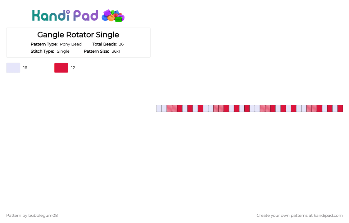 Gangle Rotator Single - Pony Bead Pattern by bubblegum08 on Kandi Pad - red,white